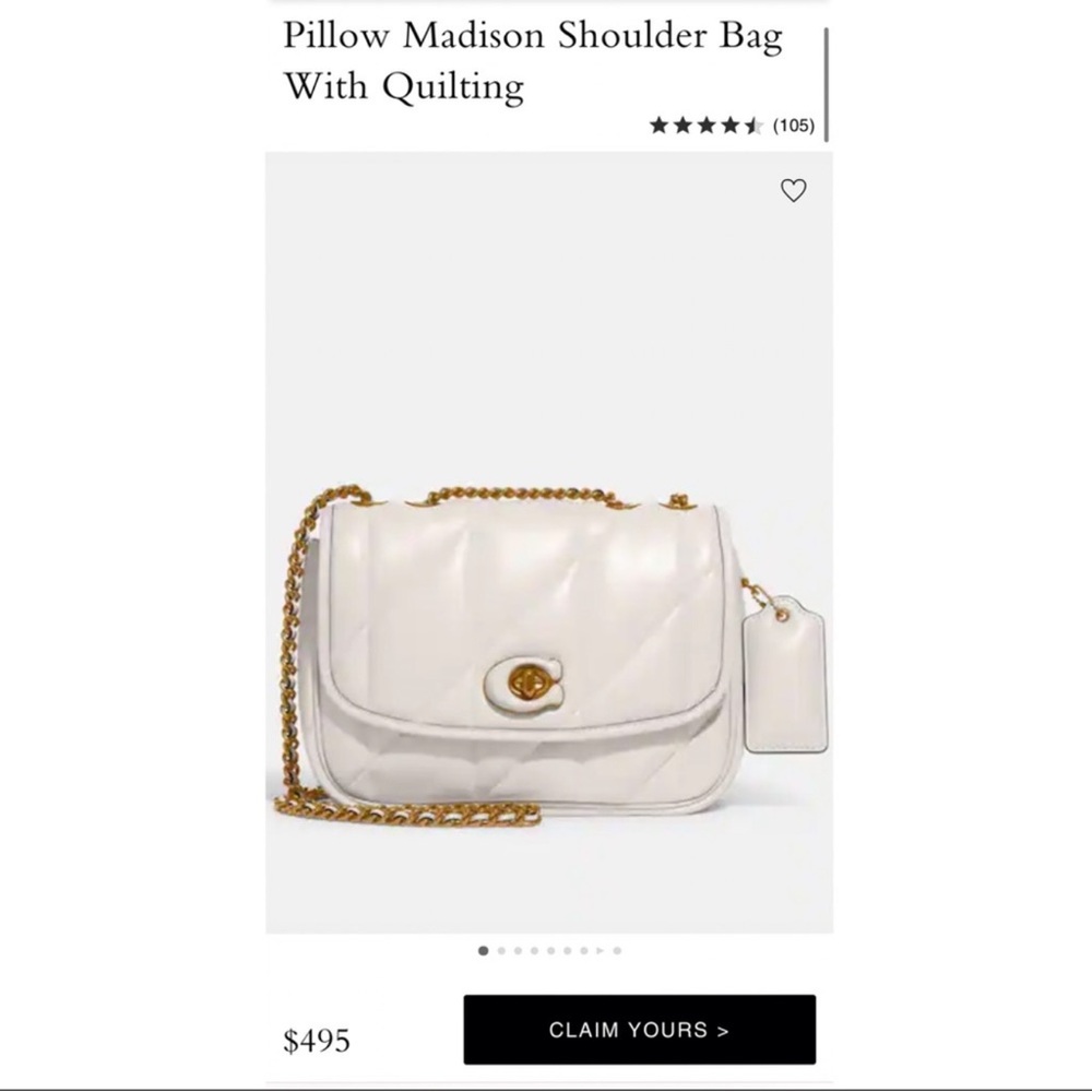 White Quilted Shoulder Bag with Gold Chain